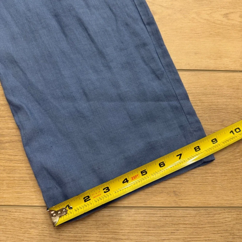 Zara Blue Linen Ultra High Waisted Wide Leg Pleated Trousers Pants Scandi Size S